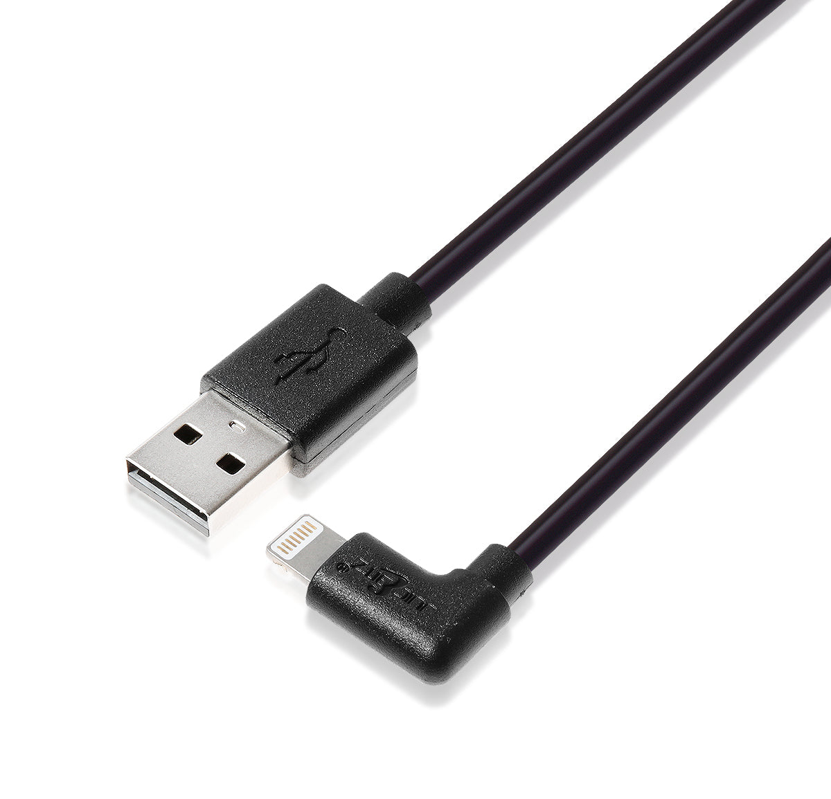 Heavy Duty Angled USB Charger Cable Data Sync Lead for iPhone, iPad, iPod - Black