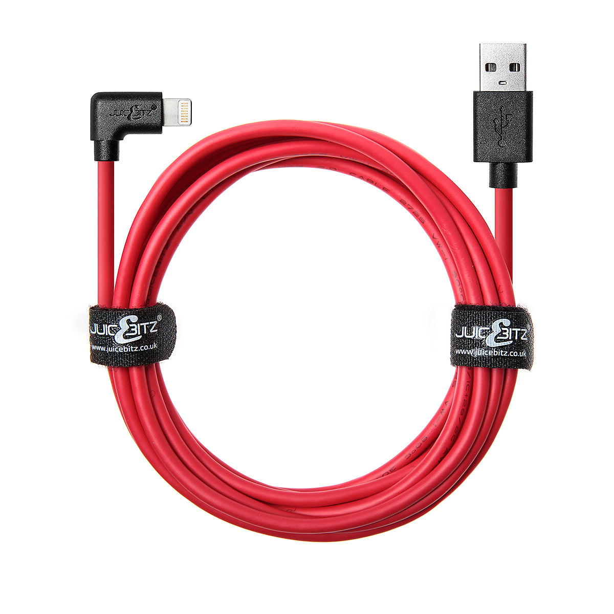 Heavy Duty Angled USB Charger Cable Data Sync Lead for iPhone, iPad, iPod - Red